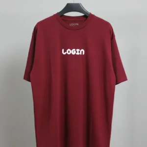 LOGIN Men's Oversized Graphic Print T-Shirt - Maroon